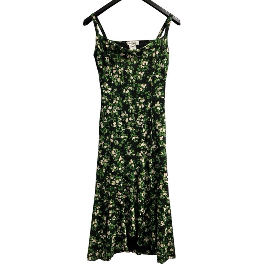 Vintage Nine West Y2K Dress Womens S Green Floral Mesh Midi‎ Asymmetrical Fairy